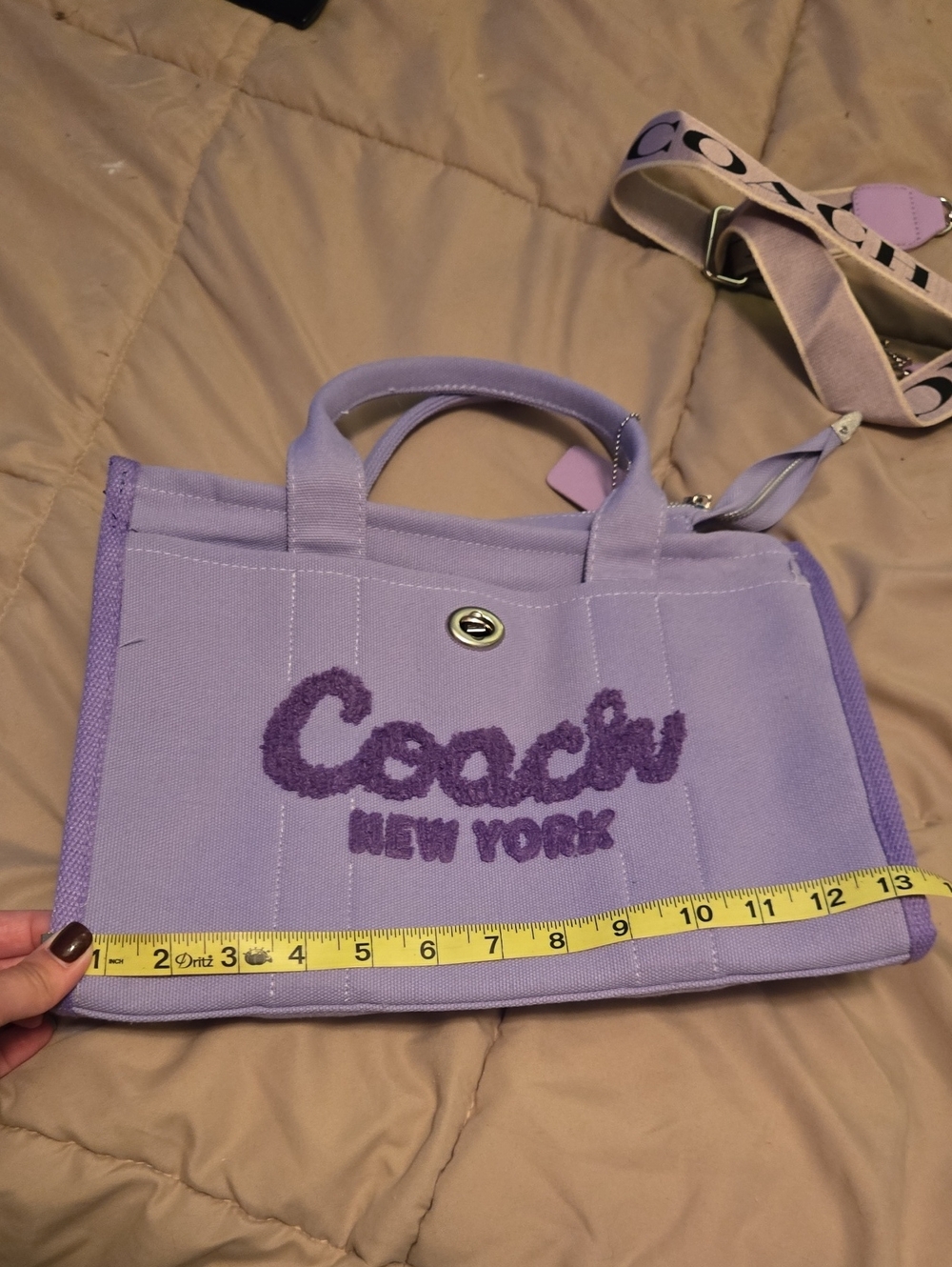 Coach Lavender Canvas Tote with Purple Logo and Strap - Picture 10 of 12